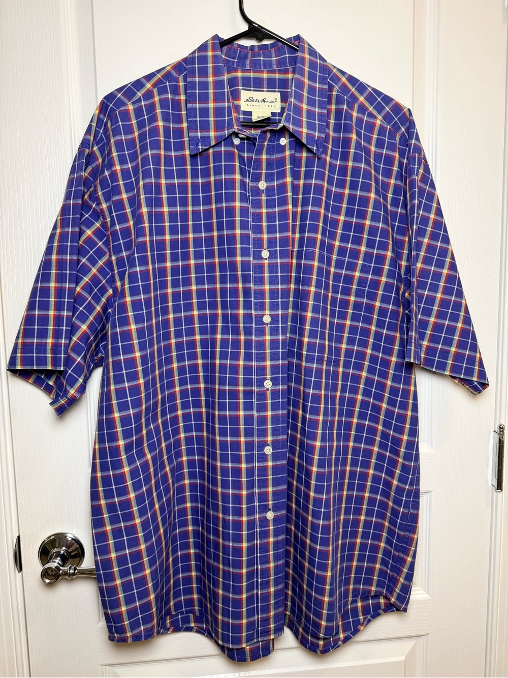 Eddie Bauer Men’s Blue Plaid 100% Cotton Short Sleeve Shirt XL